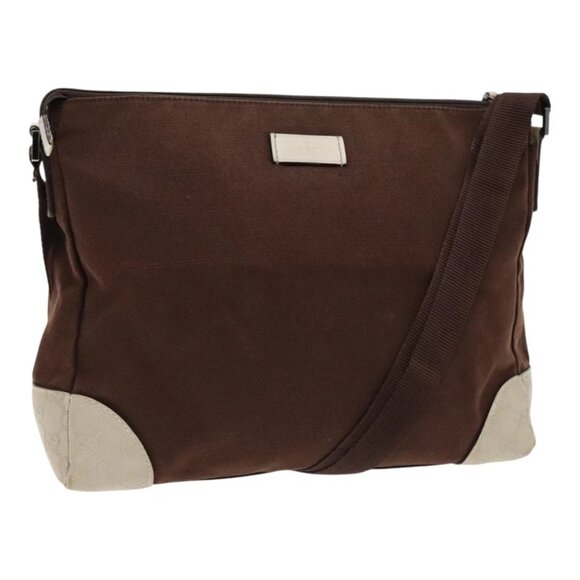 GUCCI Shoulder Bag Canvas Leather Brown White Silver 257301 Auth mr553 - Picture 1 of 16